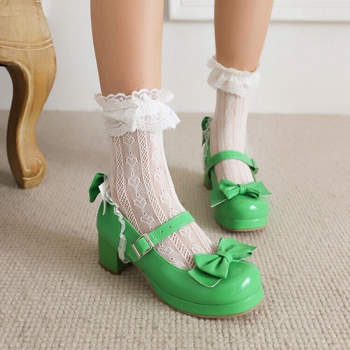 Damenschuhe Lolita Schleife Mary Jane klobige mittelhohe Absätze Knöchelriemen Cosplay - Bild 17 von 24