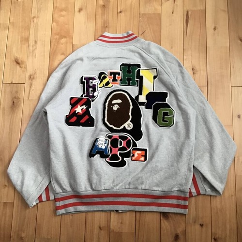 Bape OG Nigo APE Logo Varsity A Bathing Ape Jacket Grey size M Length 67.5cm - Picture 3 of 9
