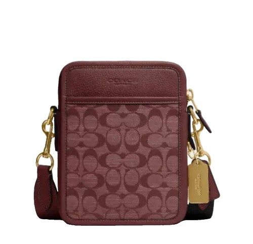 COACH 6094 Signature Accessory Pouch Bordeaux Red Canvas Leather
