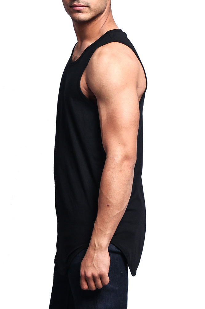 Victorious Men's Basic Long Length Curved Hem Tank Top