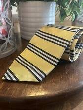 Brooks Brothers Men Gold & Navy Blue Striped Silk Neck Tie $118 MADE IN THE USA