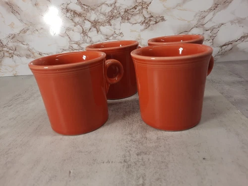 Fiesta Ware Orange Coffee Mugs Ring Handle Homer Laughlin HLC USA Cup-set 4