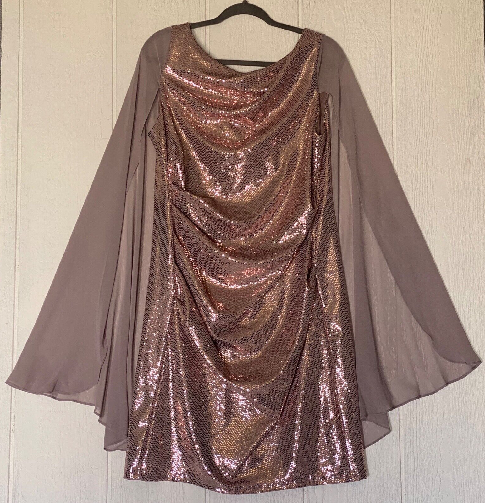 R&M Richards Cocktail Dress Ruching Sheer Capelet Sleeveless Sparkling Goddess-image