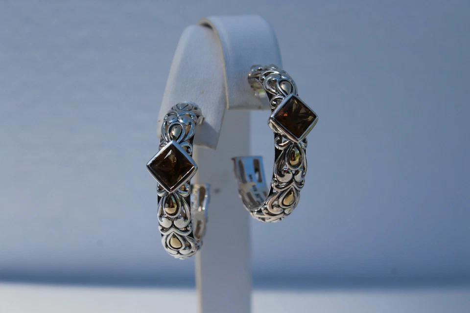 ¡PENDIENTES DE ARO DE CUARZO JOHN HARDY ORO AMARILLO 14K PLATA ESTERLINA 1,5 CTW! PRECIOSO Foto 2 de 4