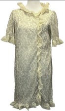 Vtg Sz S Mid Century Rogers Nylon Nightgown Lingerie Dress Paisley Ruffles Bows