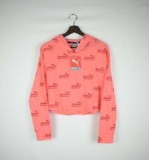 PUMA Hoodie Womens Small Cropped Amplified Allover Lightweight Georgia Peach