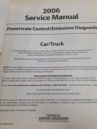 2006 FORD CAR TRUCK POWERTRAIN CONTROL EMISSIONS DIAGNOSIS SERVICE MANUAL - Picture 2 of 3
