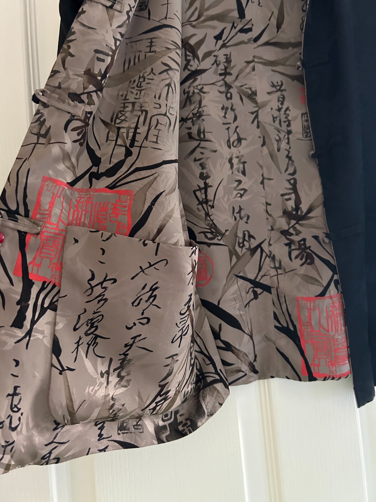 Jacket silk reversible mandarin collar pockets Sz… - image 14