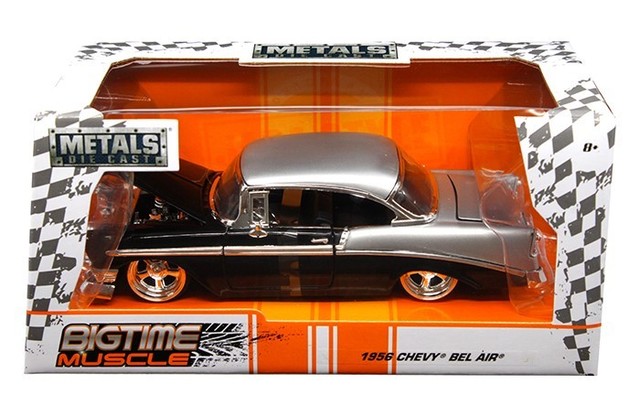 1956 Chevrolet Bel Air BigTime Muscle Black 1/24 Diecast Car Model By Jada 98941