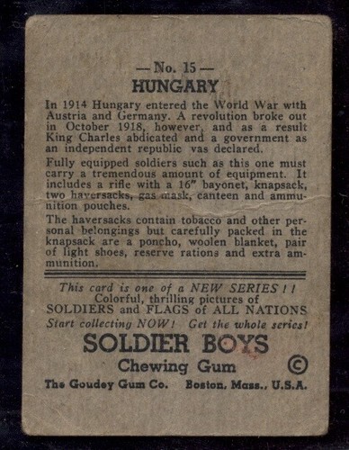 1936 R142 Goudey Gum Soldier Boys #15 - Hungary - Picture 2 of 2
