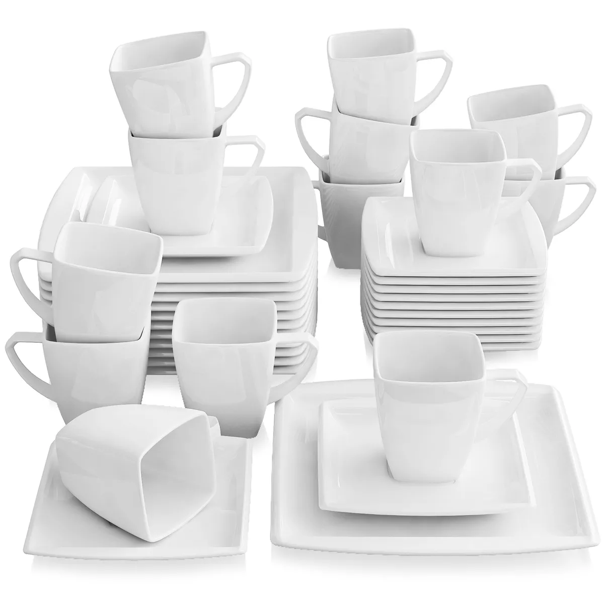 MALACASA Dish Set for 12, Gray White Plates and Bowls Sets, 36