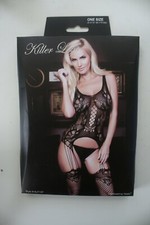 Killer Legs Fishnet Style Bodysuit One Size Stretchy Black Soft Bodystocking