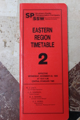 SOUTHERN PACIFIC-SSW EASTERN REGION EMPLOYEE TIMETABLE #2 NOV 20,1985-MINT   
