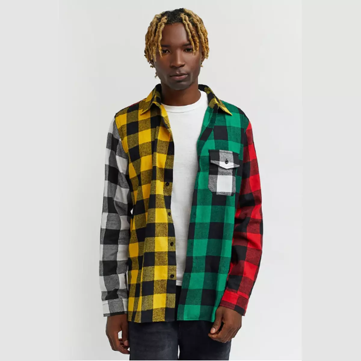 REASON Travis Multi Checkered Print Flannel Shirt Men Size M