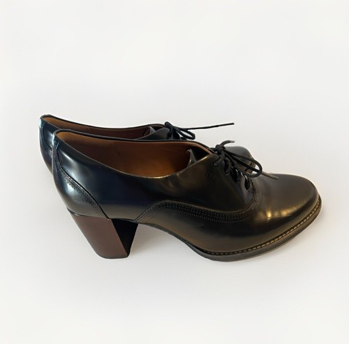 Clarks Black Leather Lace-Up Oxford Block Heels 7M Academia Witchy Artisan - Picture 11 of 23