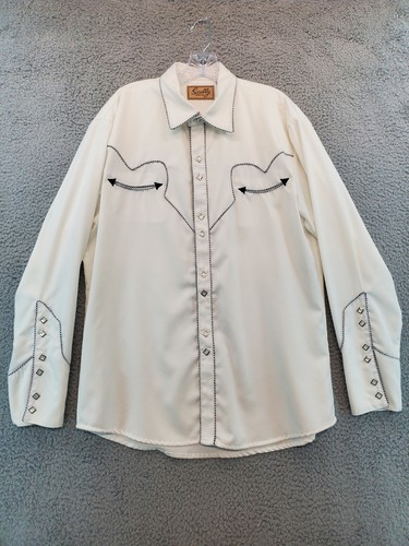 Scully Men’s Western Long Sleeve Button Up Shirt Size Medium White Pearl Snaps