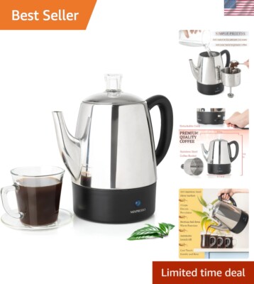 Compact 4-Cup Electric Coffee Percolator - Stylish Stainless Steel Design