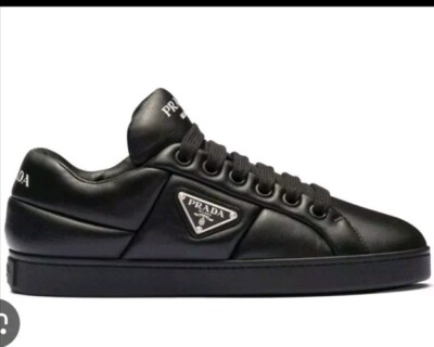 Prada Triangle Logo Downtown Black Padded Nappa Leather Sneakers