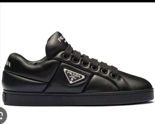 Prada Triangle Logo Downtown Black Padded Nappa Leather  Sneakers Women EU 38