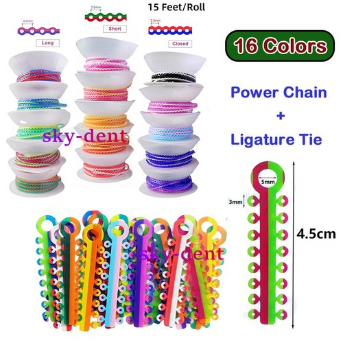 Dental Double Color Ortho Elastics Ligature Ties & Power Chains kit For Braces