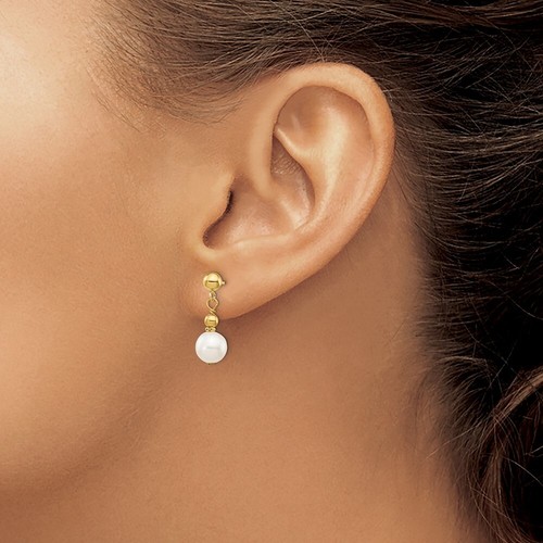 Pendientes colgantes y colgantes de perlas cultivadas blancas de oro amarillo de 14k de 7-8 mm 0,21 g - Imagen 3 de 4