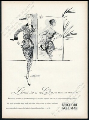 1954 Fred Gerenberg cocktail dress art Bergdorf Goodman fashion vintage  print ad | eBay