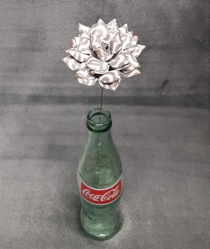 Handmade Paper Flower on stem (Gray Pattern No.3) for Wedding, St. Valentine's - Picture 3 of 18
