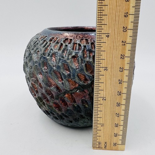Vaso Raku ceramica iridescente 4" T penna maiale arte ceramica lanciata a mano testurizzata - Foto 2 di 8
