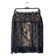 NICOLE MILLER COLLECTION Lace Sheer Mesh Skirt Womens S Black Lined Pull On $293