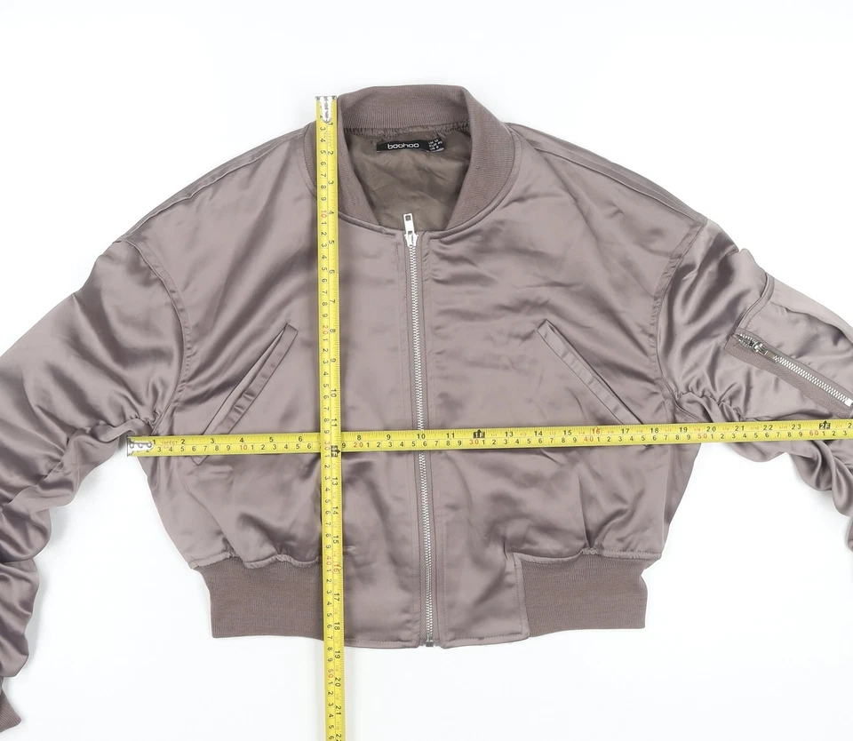 Chaqueta Bomber Boohoo Mujer Gris Reino Unido 12 Recortada Satén Cremallera Informal Foto 2 de 4