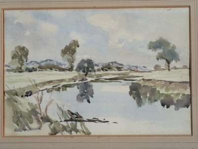 60er Jahre Original Aquarell Gemälde Fluss Trent Landschaft signiert von Ralph Nason