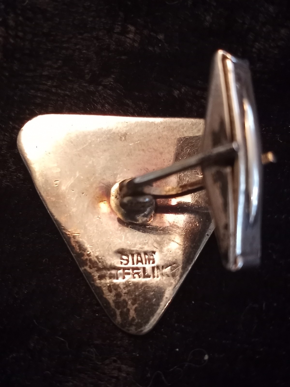 Sterling Silver Triangular Siamese Cufflinks w/Ni… - image 2