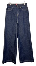 Spanx Super Wide Leg Jeans Womens Small Stretch Raw Indigo Denim Blue EUC