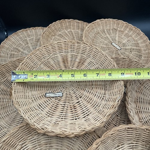 (12) Vtg Wicker Rattan Woven Paper Plate Holders Picnic 9” Made In Hong Kong - Picture 10 of 11