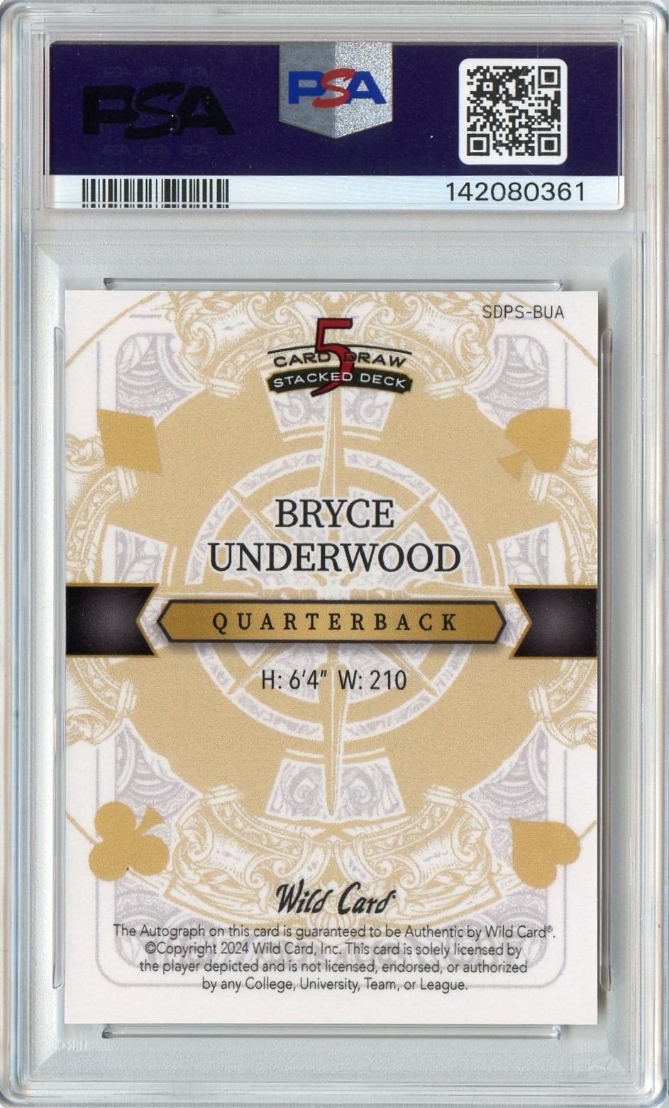BRYCE UNDERWOOD 2024 WILD CARD GOLD RAYWAVE ROOKIE AUTO #'D 1/1 PSA 10 MICHIGAN view 2