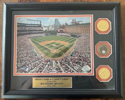 Oriole Park at Camden Yards Authentic Photo & 3 Coins Infield Dirt Framed 16X13