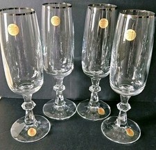 Schott Zwiesel Set Of 4 Platinum Rim Crystal Champagne Glasses Flutes Goblets 8"