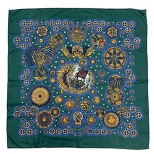Hermes Carre90 Scarf Le Roy Soleil Sun King Silk 100 Green