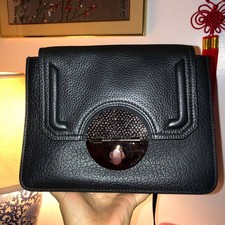 MIMCO Black Pebbled Shoulder Bag with Rose Go...
