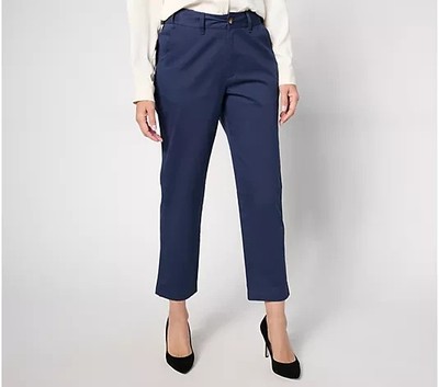Joan Rivers Tru-Waist Twill Straight Ankle Pants navy Petite Small A631133