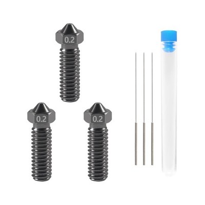 Aokin 3 Pcs 0.2mm 3D Printer Hardened Steel Nozzles for Volcano Nozzle and 3 Pcs