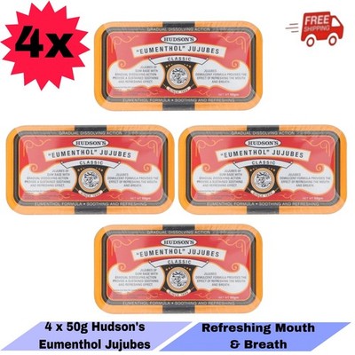 4 X Hudson's Eumenthol Jujubes Classic 50g for Refreshing the Mouth and Breath