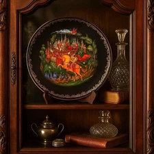 Vintage 1988 Palekh Russian Plate Ruslan & Ludmila Fairy Tale Art USSR Collectab