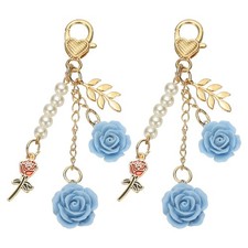 2Pcs Rose Keychain Charm for Women Handbag Wallet Backpack Keyring, Azure
