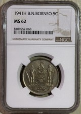 British North Borneo Malaysia 1941 H 5 Cents Last Year Issue Unc NGC MS 62 Km#5
