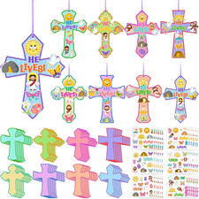 48 Set Religious Easter Paper Craft Kit DIY Christian Cross Crafts Sticker Make