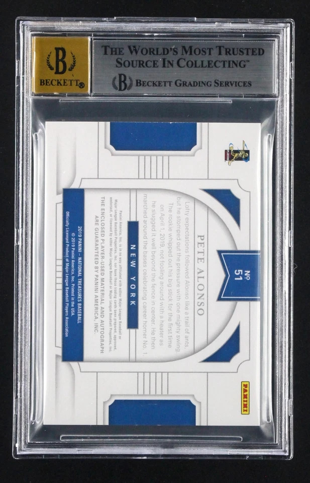 2019 National Treasures Pete Alonso Patch & Auto Silver /10 #51 BGS 8.5 Rookie view 2