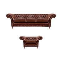 Braun Garnitur 2Tlg Dreisitzer Sofa Leder Sessel Chesterfield Wohnzimmer