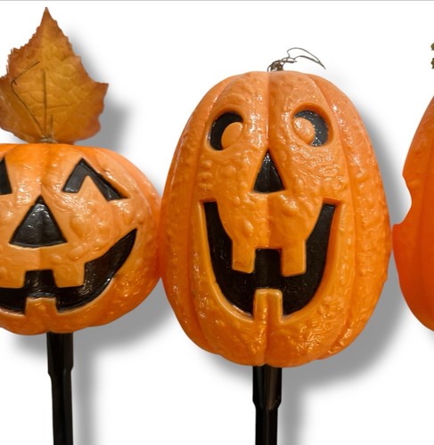 3 Kürbis Rasen Pfahl Halloween Deko Indoor/Outdoor Vintage Jack-o-Laternen - Bild 3 von 7