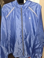 Champion Performax Hooded Windbreaker Jacket Lightweight Packable Blue Womens L